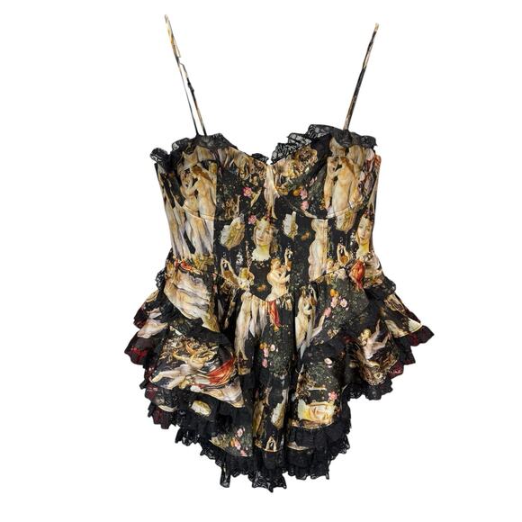 NWT Selkie Primavera Liaisons Mini Dress 2XL Silk-Feel Art Print Ruffle Hem - Picture 5 of 11